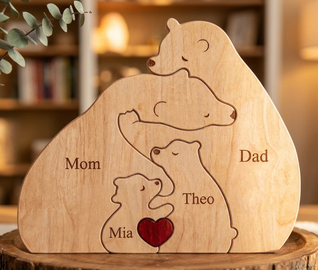 Bear Family Wooden Puzzle close-up