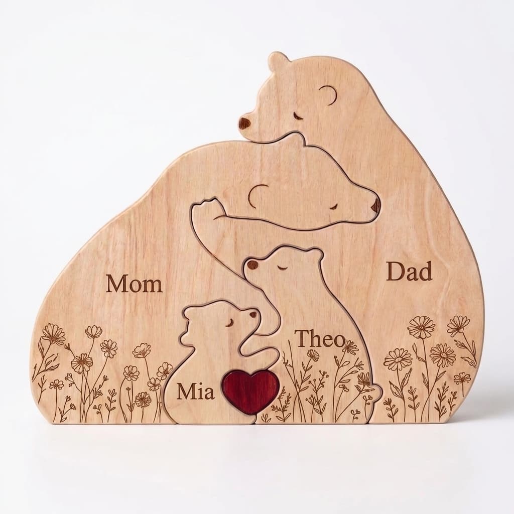 Bear Family Wooden Puzzle Floral Version