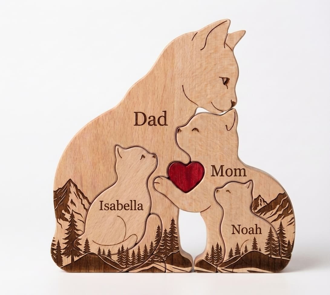 Cat Family Wooden Puzzle Mountain Version