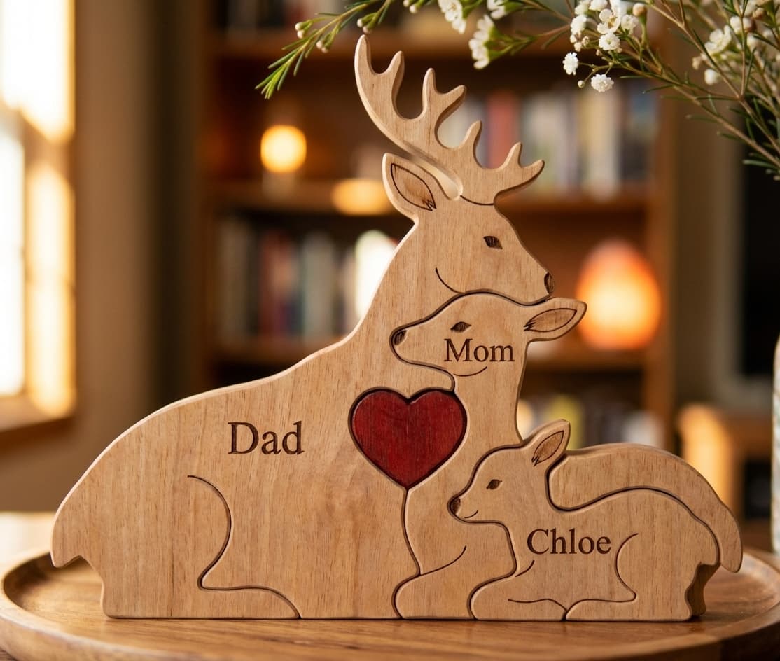 Deer Family Wooden Puzzle close-up