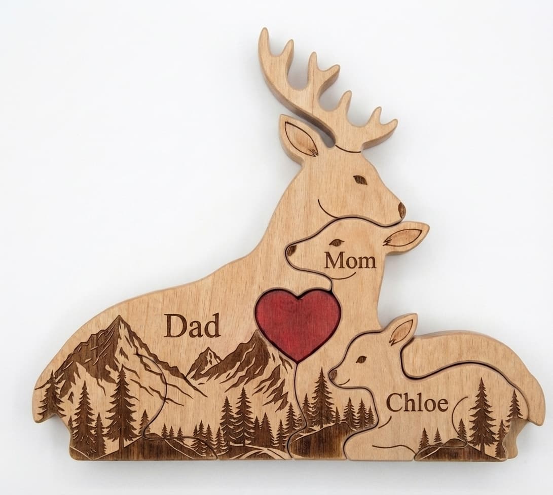 Deer Family Wooden Puzzle Mountain Version