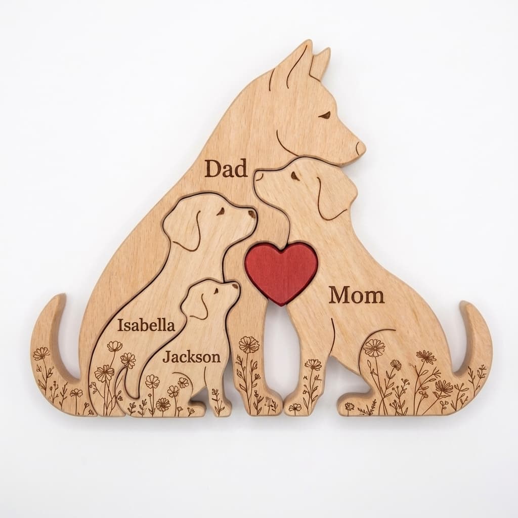 Dog Family Wooden Puzzle Floral Version