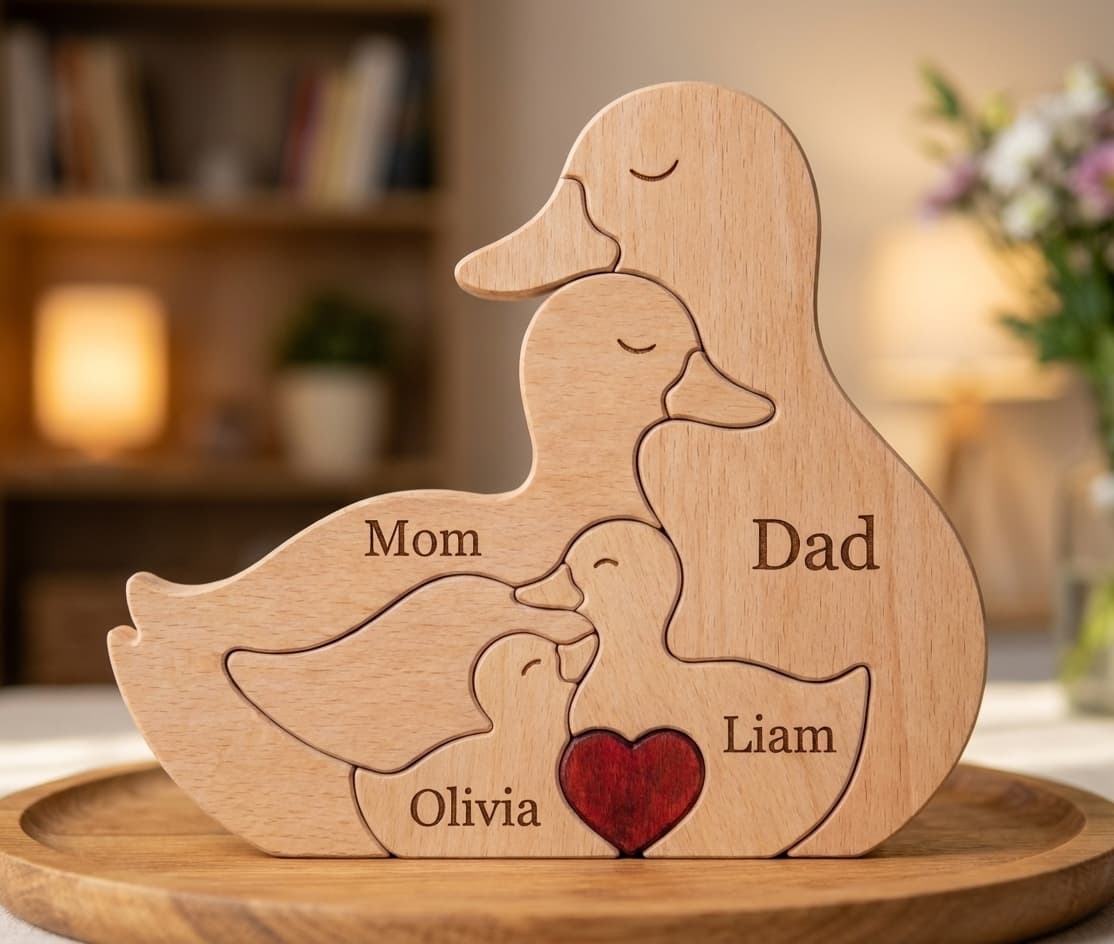 Duck Family Wooden Puzzle close-up