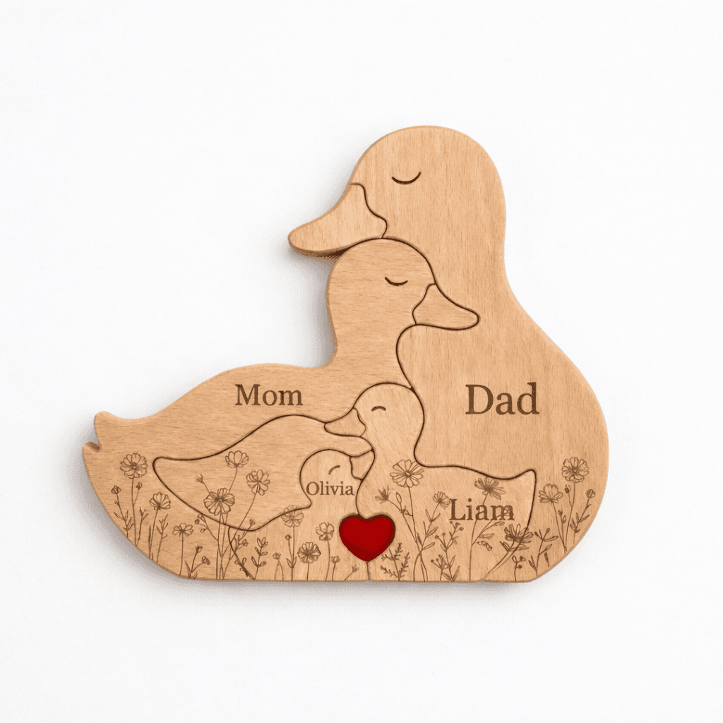 Duck Family Wooden Puzzle Floral Version