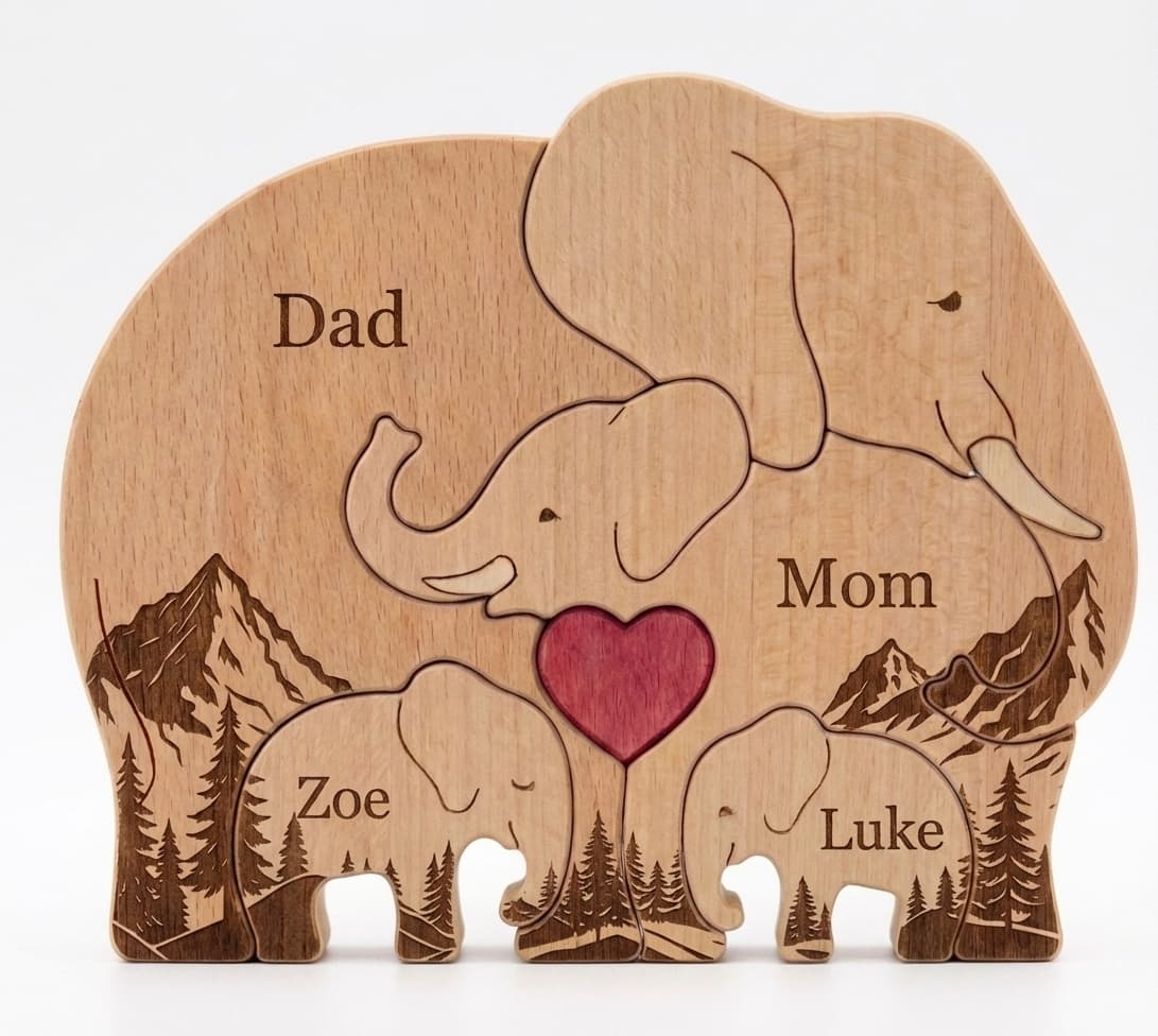 Elephant Family Wooden Puzzle Mountain Version