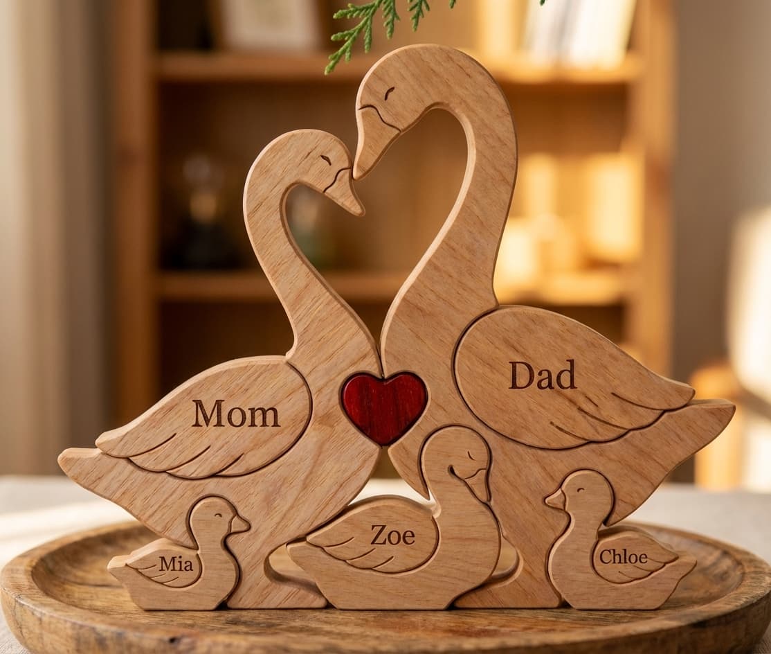 Goose Family Wooden Puzzle close-up