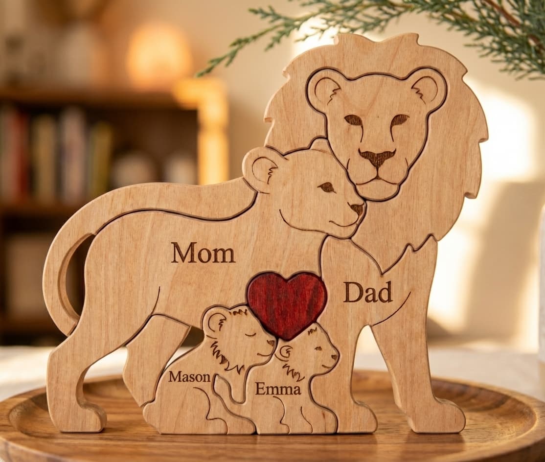 Lion Family Wooden Puzzle close-up