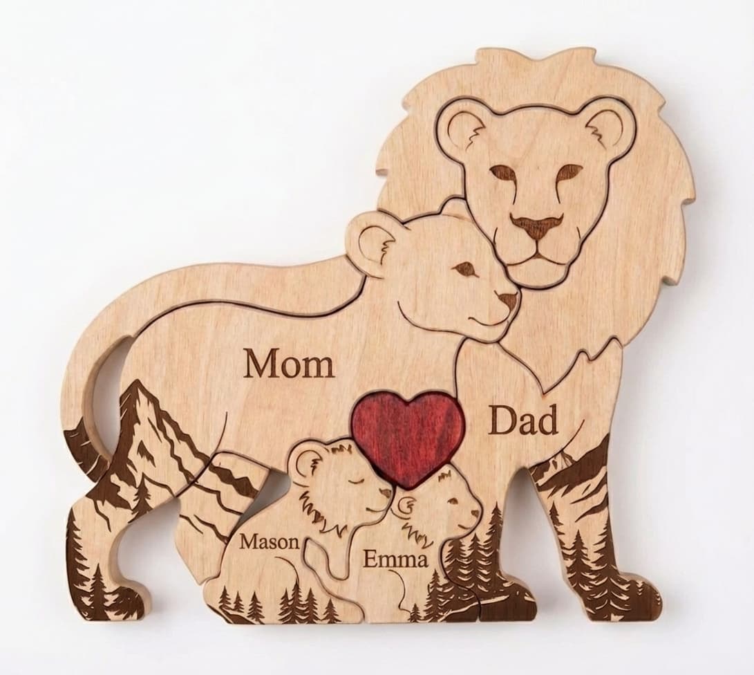 Lion Family Wooden Puzzle Mountain Version