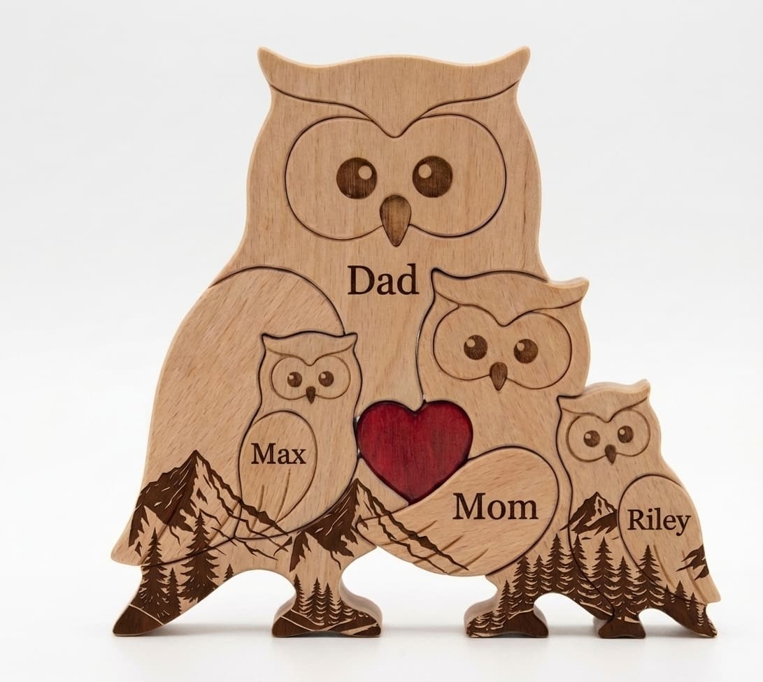 Owl Family Wooden Puzzle Mountain Version