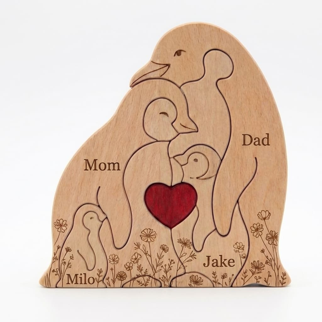 Penguin Family Wooden Puzzle Floral Version