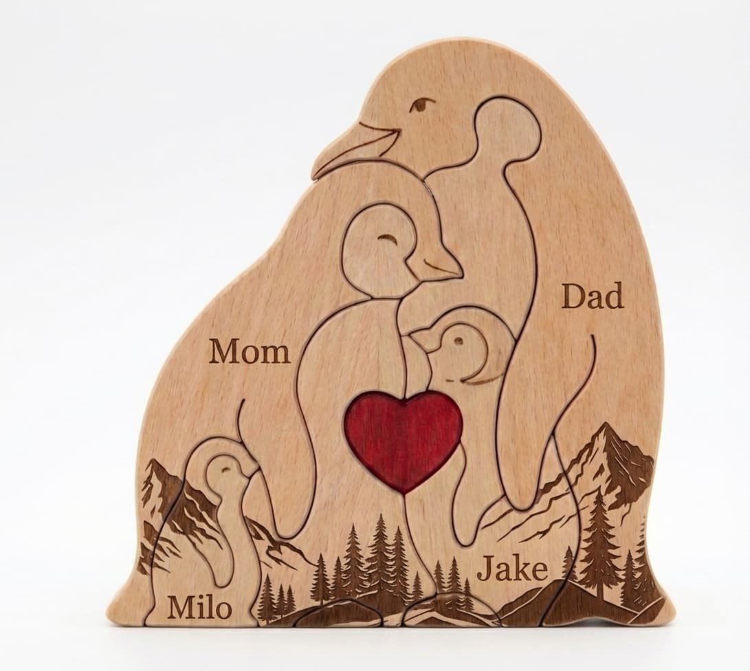 Penguin Family Wooden Puzzle Mountain Version