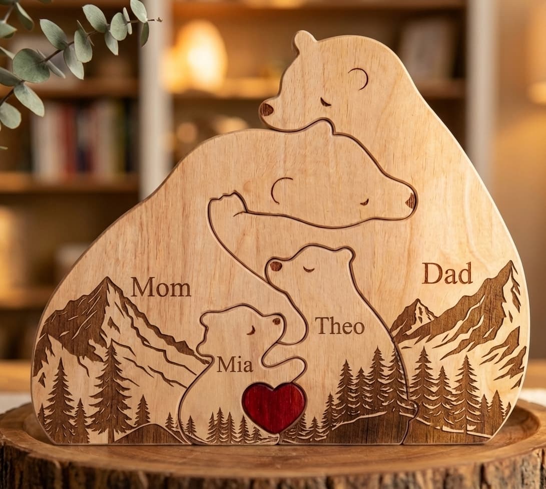 Bear Family Wooden Puzzle Mountain Version close-up