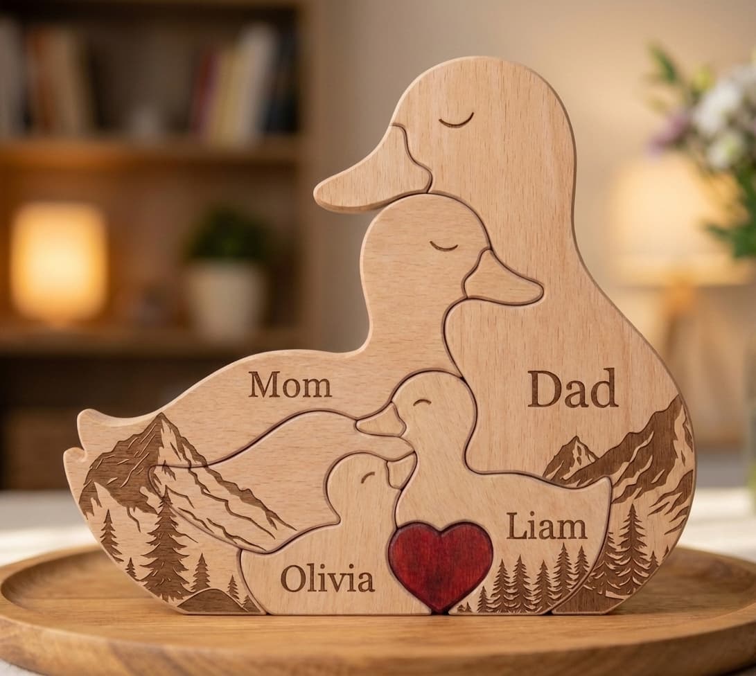 Duck Family Wooden Puzzle Mountain Version close-up